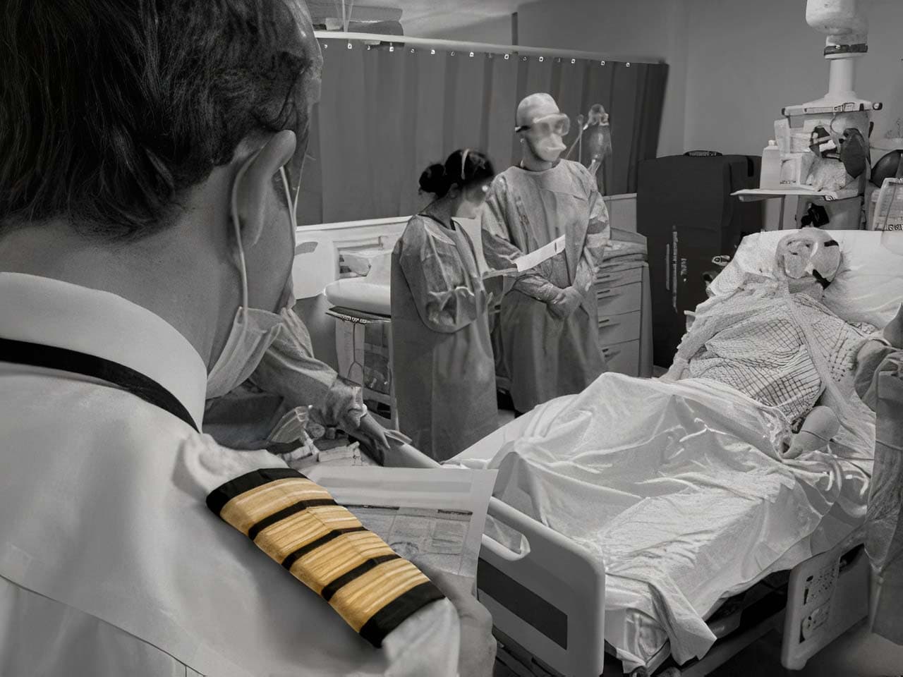 A WingFactors pilot debriefing an NHS clinical team after a medical simulation